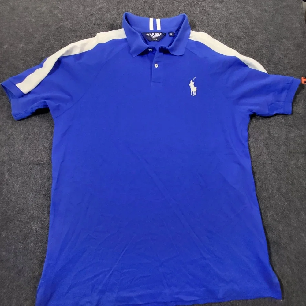 Polo Golf Ralph Lauren Pro Fit 100% Pima Cotton Men XL Blue Shirt Big White Pony